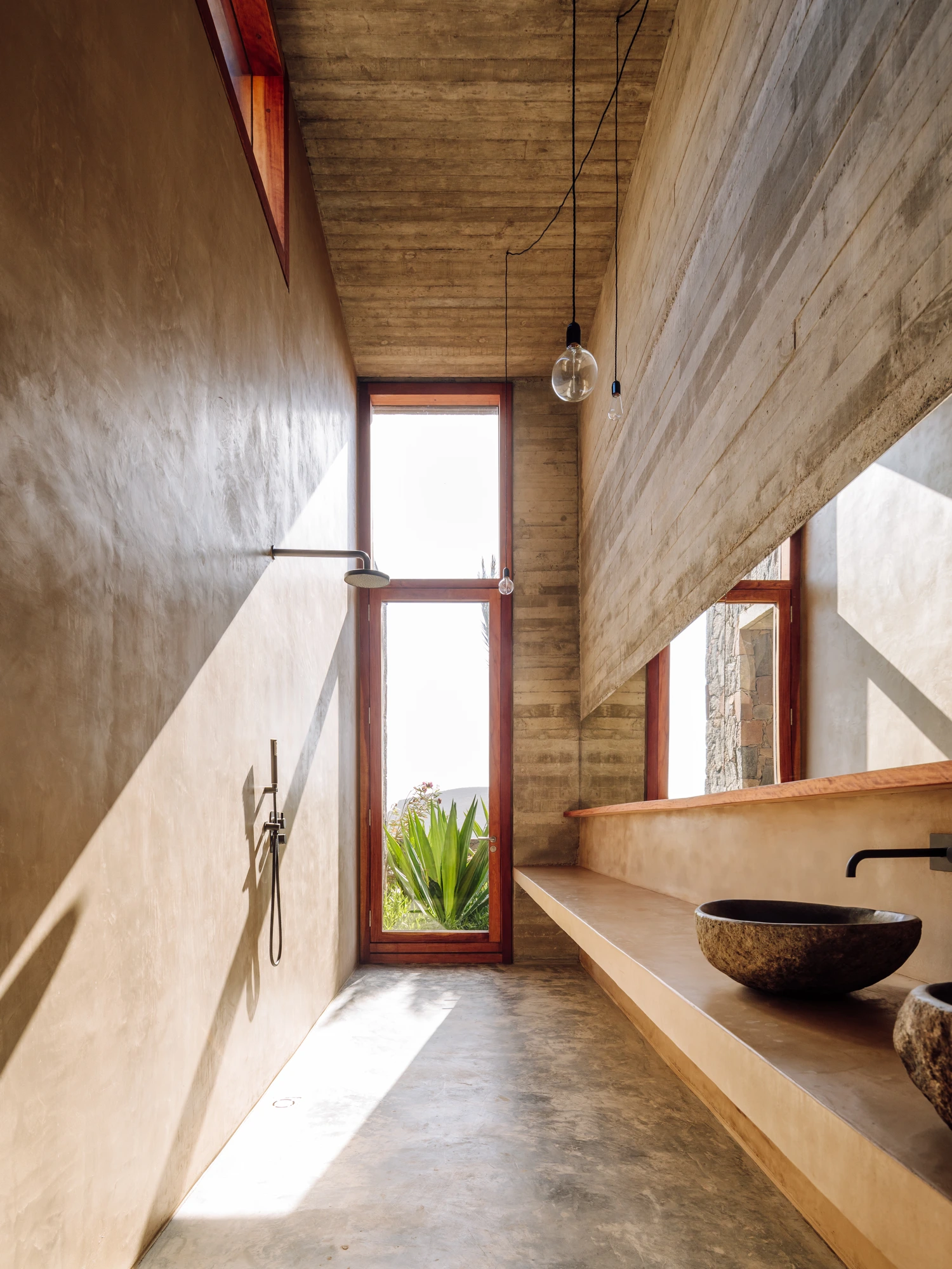 Cape Verde property for sale, villa bathroom with outdoor shower and concrete finish