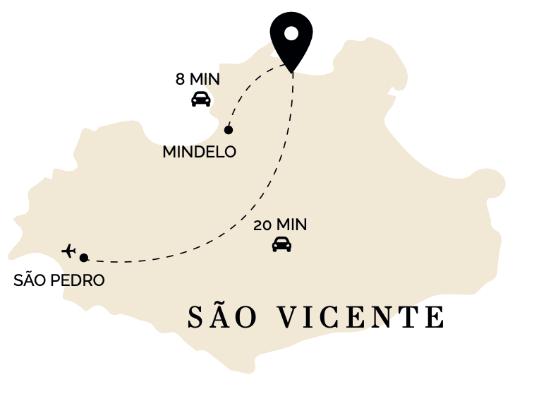 Map of São Vicente island — 8 min from Mindelo, 20 min from São Pedro airport