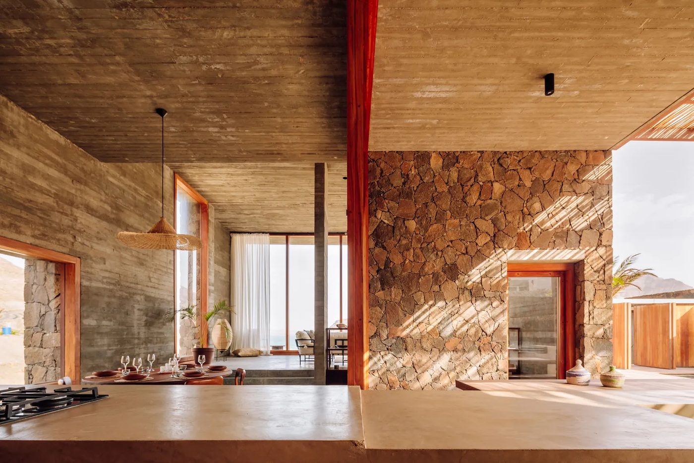 Open kitchen and stone wall (Condé Nast Traveller)