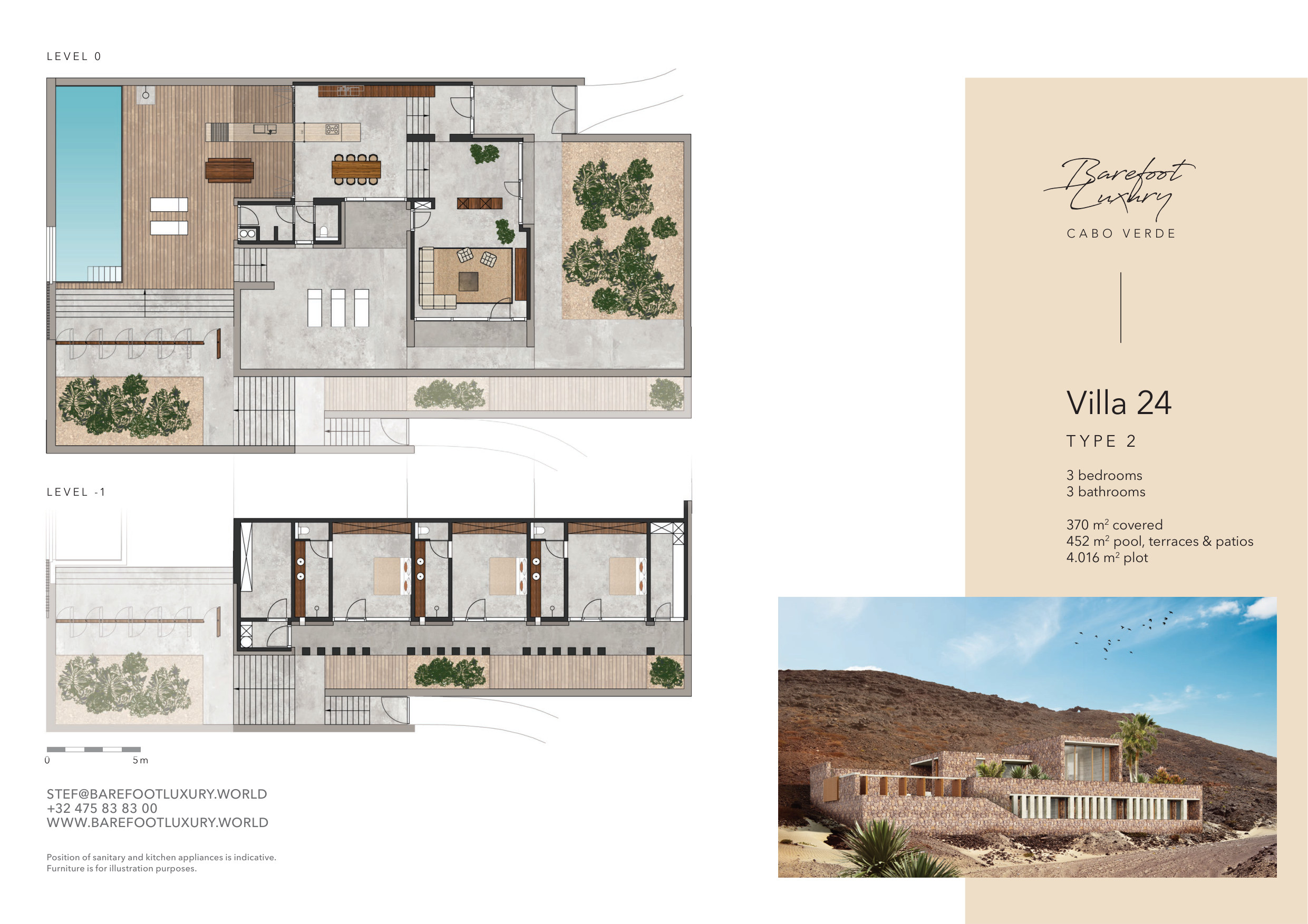 Villa 24 — Type 2 architectural floor plan (Level 0 & Level -1)